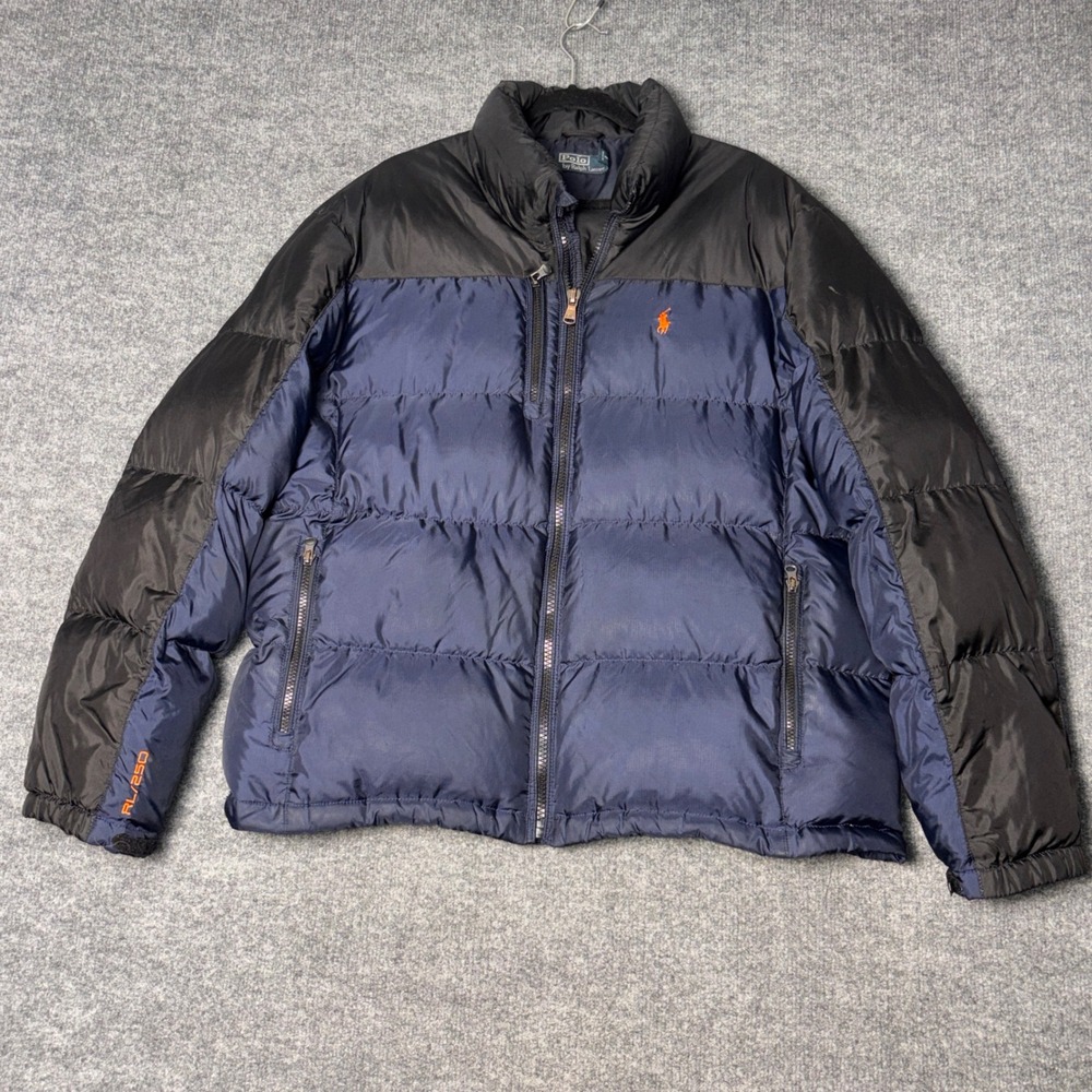 Polo Ralph Lauren Gorham Down RL/250 Puffer Jacket Mens XL Blue Black Coat